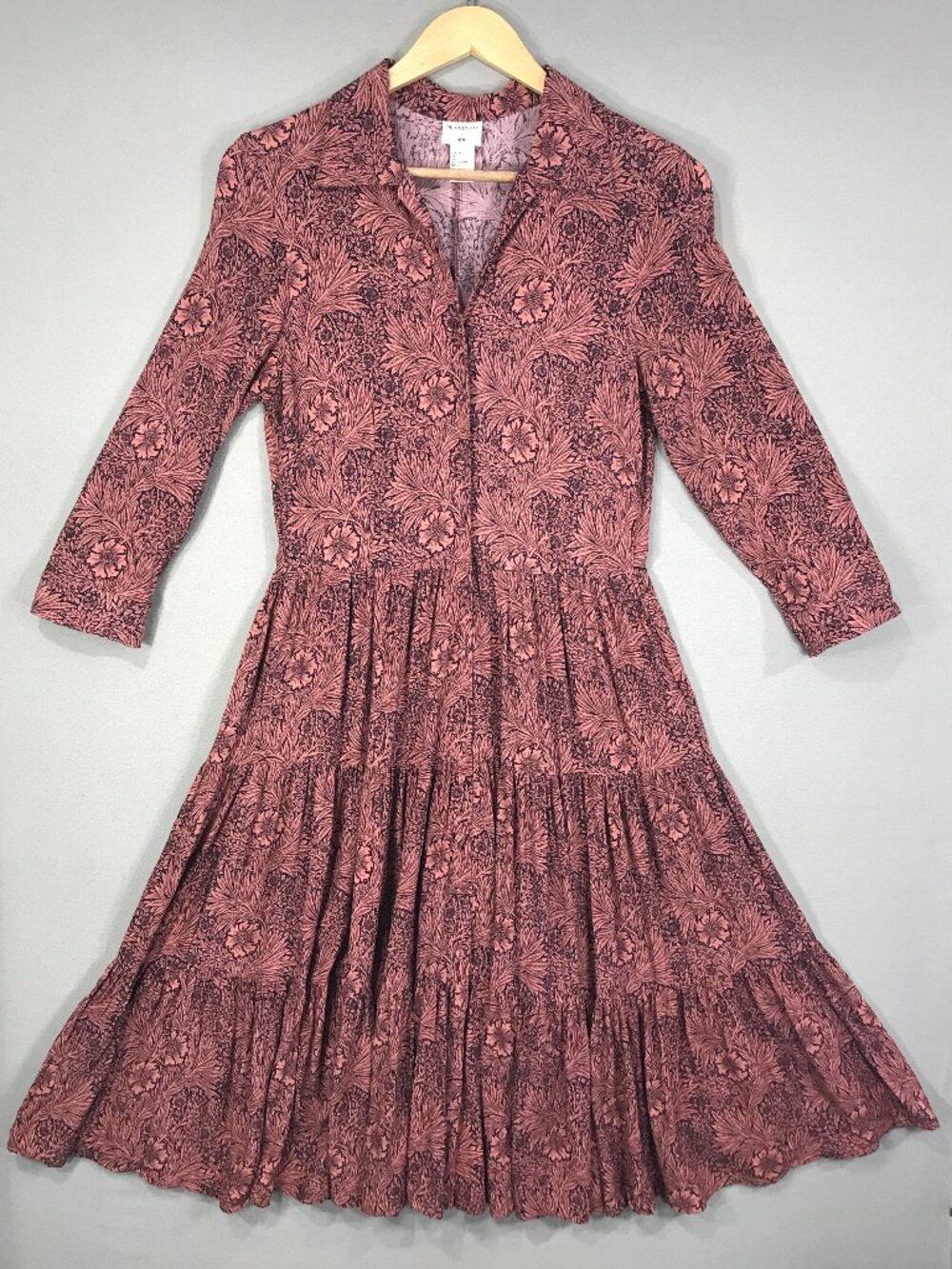 H&M Morris Dress Womens 4 Brown Floral Button Up Midi 3/4 Sleeve 90s Grunge Fall